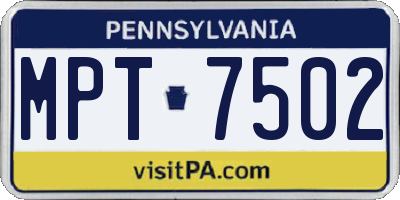 PA license plate MPT7502