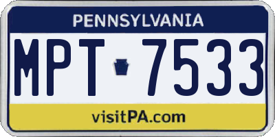 PA license plate MPT7533
