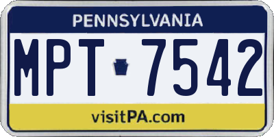 PA license plate MPT7542