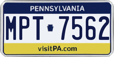 PA license plate MPT7562