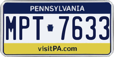 PA license plate MPT7633
