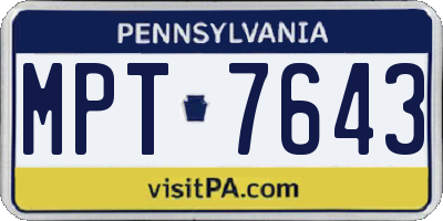 PA license plate MPT7643