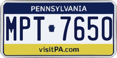 PA license plate MPT7650