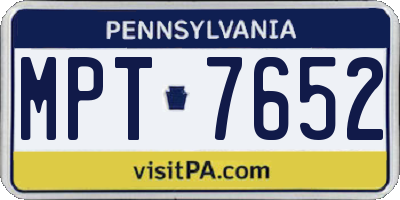 PA license plate MPT7652
