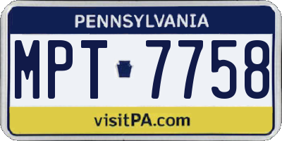 PA license plate MPT7758