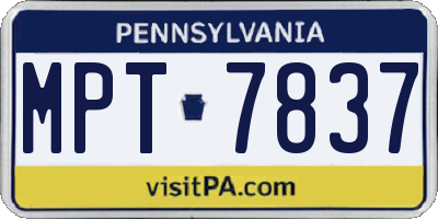 PA license plate MPT7837
