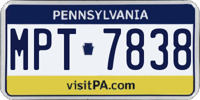 PA license plate MPT7838