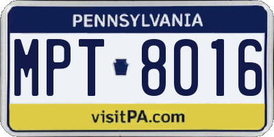 PA license plate MPT8016
