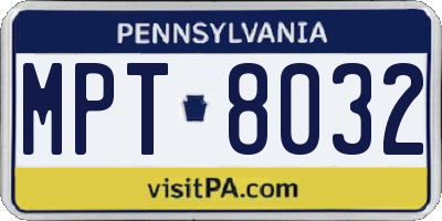 PA license plate MPT8032