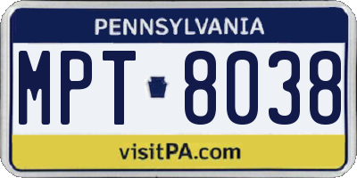 PA license plate MPT8038