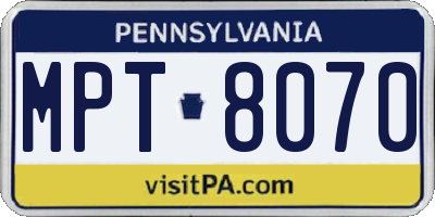 PA license plate MPT8070