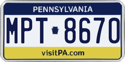 PA license plate MPT8670