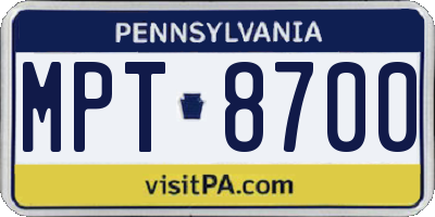 PA license plate MPT8700