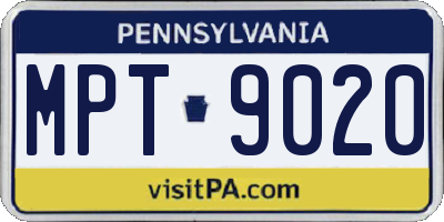 PA license plate MPT9020