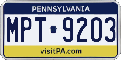 PA license plate MPT9203