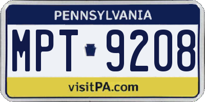 PA license plate MPT9208