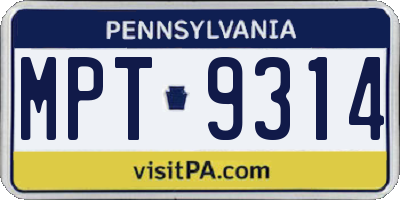 PA license plate MPT9314