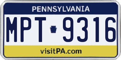 PA license plate MPT9316