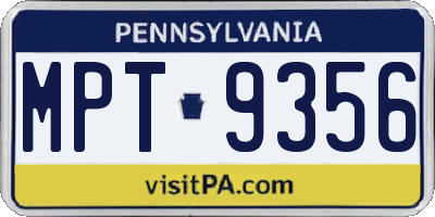 PA license plate MPT9356