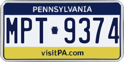 PA license plate MPT9374