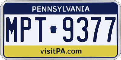 PA license plate MPT9377