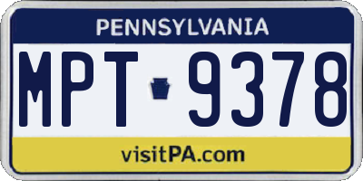 PA license plate MPT9378