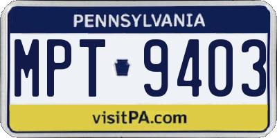 PA license plate MPT9403