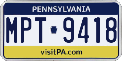 PA license plate MPT9418