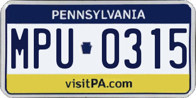 PA license plate MPU0315