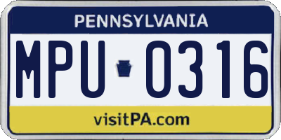 PA license plate MPU0316