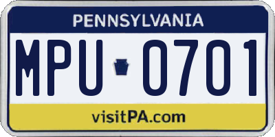 PA license plate MPU0701
