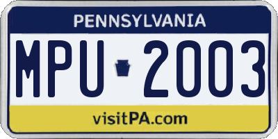 PA license plate MPU2003