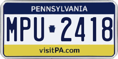 PA license plate MPU2418