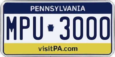 PA license plate MPU3000