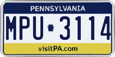PA license plate MPU3114