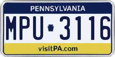 PA license plate MPU3116