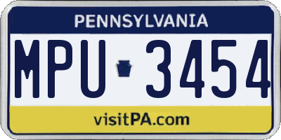 PA license plate MPU3454