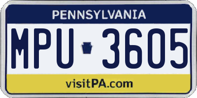 PA license plate MPU3605