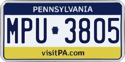 PA license plate MPU3805