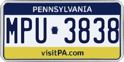 PA license plate MPU3838