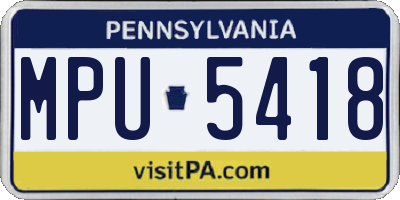 PA license plate MPU5418