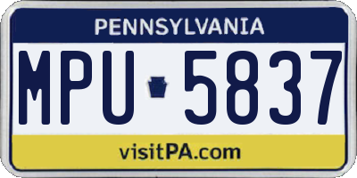 PA license plate MPU5837
