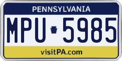 PA license plate MPU5985