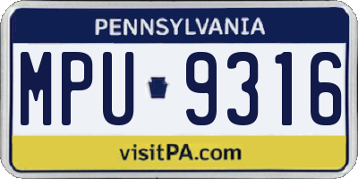 PA license plate MPU9316