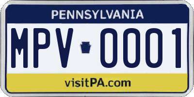 PA license plate MPV0001