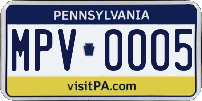 PA license plate MPV0005