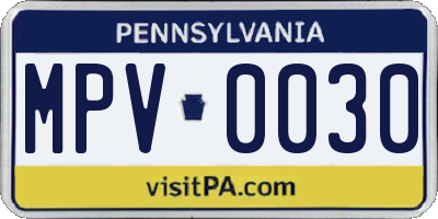 PA license plate MPV0030