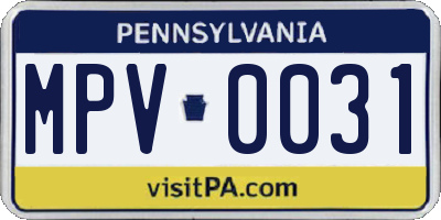 PA license plate MPV0031