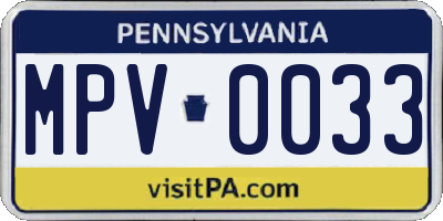 PA license plate MPV0033