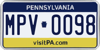 PA license plate MPV0098